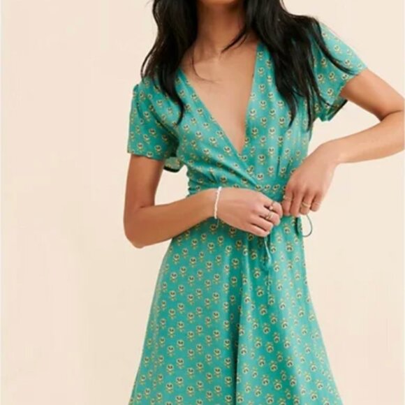 Rolla's NWT Summer Wrap Dress - L , Teal Green, Prep - Picture 2 of 11
